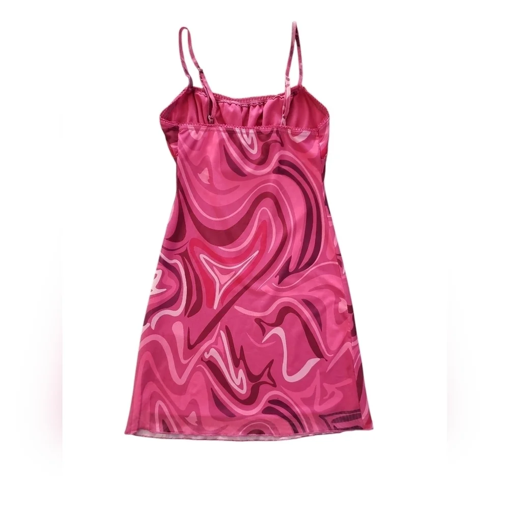 Princess Polly Pink Swirl Y2K Style Spaghetti Strap Dress Size 2 - Picture 3 of 5